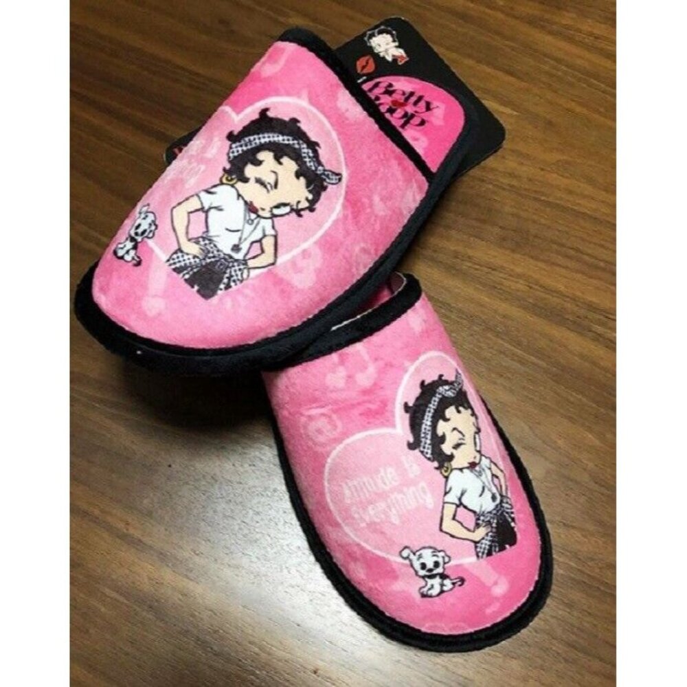 Pink New Betty Boop Slippers Shoes One Size Fits Most Attitude Pudgy Cartoon TV - Picture 2 of 2